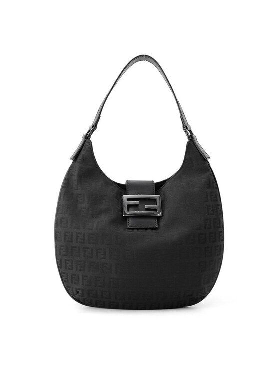 Fendi Handbags - Fendi Handbag Zucchino Shoulder Canvas Leather Bag Black